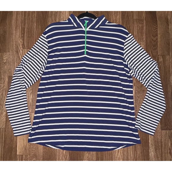 IBKUL XL Navy Blue White Striped Long Sleeve 1/4 Zip Pullover Golf Athletic - Picture 1 of 5